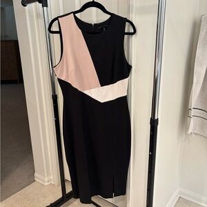 WHBM Sleeveless Colorblock Sheath Dress - Black with Blush and Cream